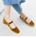 KYLETHOMASW  -  Designer Women Velvet Mary Janes Belt Strap Shoes Ladies Square Toe Flats Ballerina Dress Barefoot Loafers Brides Ballets Femmes
