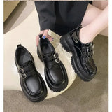 KYLETHOMASW  -  Autumn Loafers Women High Platform 7CM Shoes Women's Thick Sole PU Leather British Metal Buckle Simple Mary Jane Shoes