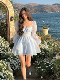 Kylethomasw Sweet Kawaii Mini Dress Vintage Korean Elegant Fashion Party Dress Women Fairy Princess Puff Sleeve Chic Summer 2024 Prom Dress