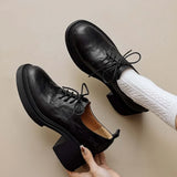 KYLETHOMASW  -  Womens Cowhide Lace Up Flat Shoes Oxford Round Toe Retro British High-Quality Soft Comfortable All Season Daily Shoes