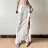 KYLETHOMASW  -  Temperament Mesh Lace Slit Skirt for Women Low Waist Slimming Slimming and Hip-hugging