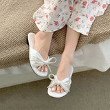 KYLETHOMASW  -  New Women Elegant Casual Bow Flat Sandals Soft Sole Open Toe Slip on Beach Outdoor Daily Wear Slippers Household Goods
