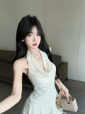 KYLETHOMASW  -  Fairycore Halter Sleeveless Party Dress Summer Sexy High Waist Backless Slim Fit  A-line Mini Dresses Gentle Fashionドレス