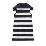 KYLETHOMASW  -  2025 Summer Retro Preppy Style Striped Dress Women Zippers Knitted Dress Casual Mini Dress Women