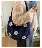 KYLETHOMASW  -  Korean Fluffy Sweet Floral Underarm Bag Y2k Lamb Wool Shopping Handbags Women New All Match Streetwear Travel Shoulder Bags