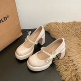 KYLETHOMASW  -  Designer New Spring Thick Heel Women Mary Jane Shoes Butterfly-knot Slip On Shoes Ladies Elegant Stripper Party Dress Pumps
