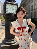 KYLETHOMASW  -  Summer Japanese Kawaii Party Dress Women Casual Sweet Cute Mini Dress Female Lace Korea V-Neck Fairy Slim One Piece Dress 2024