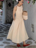 KYLETHOMASW  -  Korean Chic Summer New French Vacation Style Wrinkles Hugging Waist Stretching Sleeveless Strap Long Dresses Women
