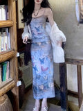 KYLETHOMASW  -  Sexy Summer Maxi Dress Women Preppy Style Fashion Butterfly Print Sleeveless Strap Dresses Casual Clubwear Elegant Party Dresses