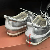KYLETHOMASW  -  Women Silver Single Shoes Casual Sports Ballet Shoes Genuine Leather Design Sweet Sister Mary Jane  Ballet Training Shoes