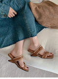 KYLETHOMASW  -  Vintage Braided Belt Buckle Open Toe Wedges Women's Summer New Square-toed High-heeled Slippers