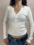 KYLETHOMASW  -  Twist Flower Buttons Knitwear Woman Autumn O-neck Long Sleeve Knitted Slim Pullovers Casual Simple Solid Baisc Sweater Y2k Tops
