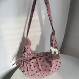 KYLETHOMASW  -  Streetwear Polka Dot Office Lady Shoulder Bag Women Canvas Drawstring Pleated Hobo Bags Y2k Aesthetic Handbags Crossbody Korean