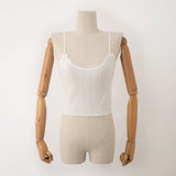 KYLETHOMASW  -  Summer white crop top women jacquard lace trim spaghetti strap cami tops sleeveless breathable relaxed fit causal camisole