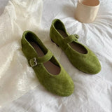 KYLETHOMASW  -  Leather Mary Janes Flats Shoes Women Cow Suede Buckle Strap Ballet Flats Shoes Ladies Spring Autumn Shallow Soft Casual Loafers