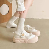 KYLETHOMASW  -  Cream White Mary Jane Platform Shoes Women Hook and Loop Strap Round Toe Chunky Casual Thick Sole Comfortable Daily Chic Walk