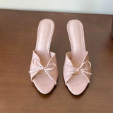 KYLETHOMASW  -  New Fashion Round Toe Footwear Thin Heels Women Pumps Slides Shoes Butterfly-Knot Female Slip On Ladies High Heels Shoes