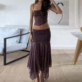 KYLETHOMASW  -  Fashion Polka Dot Print 2 Piece Set Spaghetti Strap Camis Crop Tops + Irregular Hem Pencil Maxi Skirts Women Vintage Outfits