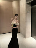 KYLETHOMASW  -  French Fashion Sexy Elegant Evening Gown Women's Halter Neck Sequin Tulle Patchwork Velvet Dress Chic Banquet Party Gown