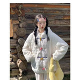 KYLETHOMASW  -  Autumn and Winter New Style Small Fragrance Unique White Plush Coat Women's Hooded Colorful Horn Button Plush Top