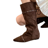 KYLETHOMASW  -  Knee High Women Boots Designer Pointed Toe Flats Shoes Winter 2025 New Suede Casual Shoes Chelsea Boots Walking Mujer Botas