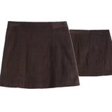 KYLETHOMASW  -  French Minimalist Coffee Colored High Waisted A-line Skirt Women Fashion Ladies Vintage Corduroy Mini Skirts Girls