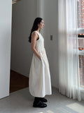 KYLETHOMASW  -  Casual Long Dress Women 2025 Korean Summer Design Round Neck Pleated Texture Slim Fit Sleeveless Vest Vestidos