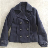 KYLETHOMASW  -  Women Y2K Navy Blue Lapel Double‑Breasted Wool Blend Peacoat Cropped Short Jacket Vintage Long Sleeve Outerwear Coat