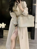 Kylethomasw Winter Elegant Woolen Coat Women Fashion New Vintage Loose Outerwear Long Jackets with Belted Female Chic Solid Overcoats