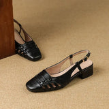 KYLETHOMASW  -  Design 2025 Vintage Women Sandals Square Toe Block Heels 3.5cm Back Buckle Strap Big Size 43 Dating Shoes 31 32