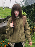 Kylethomasw Vintage Green Knitwear Pullovers Long Sleeve Oversized Sweater Women Fairy Grunge Autumn Winter Thick Warm Clothes Chic