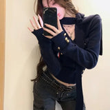 Kylethomasw Vintage V-neck Button Solid Color Casual Long Sleeve Cardigan Women Autumn New Korean Lace-Up Sexy Slim Knitted Crop Tops