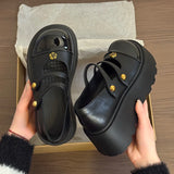 KYLETHOMASW  -  New Women Two-tone Metal Studded Platform Mary Jane Shoes Round Toe Buckle Strap Slip On Casual Summer Gothic Lolita Pumps Shoes