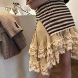 KYLETHOMASW  -  Spring Elegant Lace Patchwork Skirt Women Fashion Asymmetric Mini Skirt Retro Y2k Fairycore Ruffles High Waist Short Skirt 637A