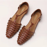 KYLETHOMASW  -  Flat Sandals Women's French Retro Roman Sandals Women's Summer Outer Wear Flat-soled Bag Head Hollow Woven Pig Cage Shoes Women