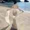 KYLETHOMASW  -  French Summer Beige Sexy Club Spaghetti Strap Long Dress Women V Neck Backless Wrap Hip Pleated Fishtail Evening Dress 2025 Chic