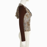 KYLETHOMASW  -  European and American leopard print five claw buckle design, shoulder length long sleeved personalized retro hooded short top
