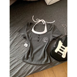 KYLETHOMASW  -  Japanese Subculture Short-sleeved T-shirt Women's Summer Spicy Girl Slim Fit Fake Two-piece Halter Neck Short Tops