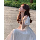 KYLETHOMASW  -  Women's White Square Neck Puff Sleeve Midi Dress High Waist A Line Casual Summer Dress