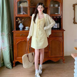 KYLETHOMASW  -  Korean Fashion Vacation Style Sweet 2024 Women's Summer Floral Dress Temperament Cardigan Two-piece Set Female Clothing