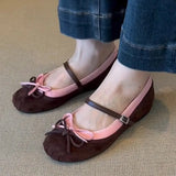 KYLETHOMASW  -  Fashion Mixed Color Bow Embellished Ballet Flats For Women Faux Suede Buckle Comfort Mary Jane Shoes Elegant Party Dress Shoes