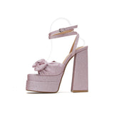 KYLETHOMASW  -   Summer COOL GIRLS PINK PLATFORM HEELSSilver Gold High Heel Sweet Sandals Diamond Large Size Mary Jane Shoes