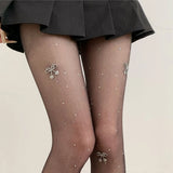 KYLETHOMASW  -  Cherry Rhinestone Sweet Cute Girls Pantyhose Kawaii Japanese Style Matching Socks Lolita JK Dresses Daily Dating Shopping Socks