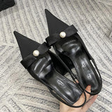 KYLETHOMASW  -  High Quality Satin Bow Pumps Women Sexy Pointed Toe Thin Heeled Backless Dress Shoes Fashion Brand Designer Shallow Mouth Sandal