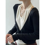 Kylethomasw Korean Patchwork Casual Halter Long-sleeved Sweater Women Autumn New Streetwear Fake Two-piece Sexy Knitted Tops
