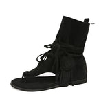 KYLETHOMASW  -  New Women's Flat Bottom Tassel Tie Sandals Retro Toe-Strap Short Boots Versatile Cross Buckle Ankle Boots Sporty Style