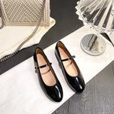 KYLETHOMASW  -  Shiny PU Leaather Flats Mary Janes Shoes Women Red Elegant Basic Pointed Toe Loafers Spring Autumn Daily Casual Black Shoes New