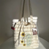 KYLETHOMASW  -  Streetwear Flower Embroidery All Match Underarm Bag Y2k Aesthetic Drawstring Vintage Shoulder Bags Pleated Women Casual Handbags