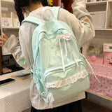 KYLETHOMASW  -  Women's Nylon Lace Bow Backpack Sweet Fresh Aesthetic Daily School Casual Book Bags New Fashion Student Back Packs