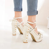 KYLETHOMASW  -  Summer 2025 Ladies 2.5 Platform Cute Bow Lace Princess Lolita Shoes Party 10cm High Heel Buckle Big size 43